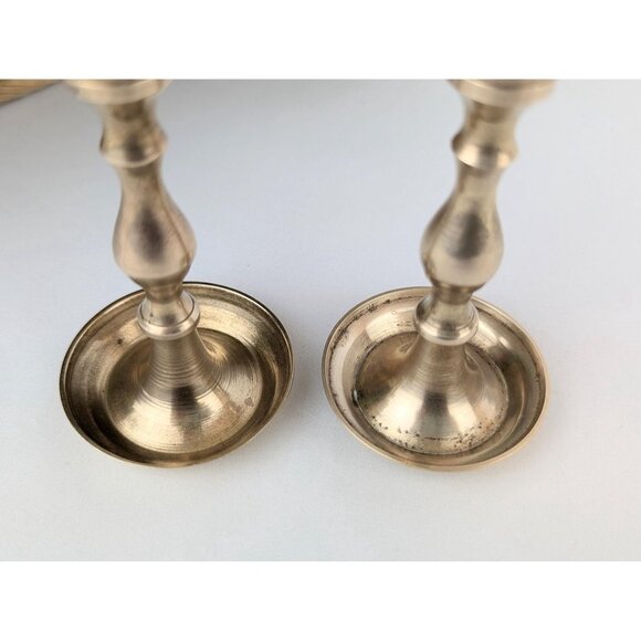 Pair of Vintage Slim Brass Candlestick Holders 4" Brass Candle Holders Set 1970s - Picture 4 of 9
